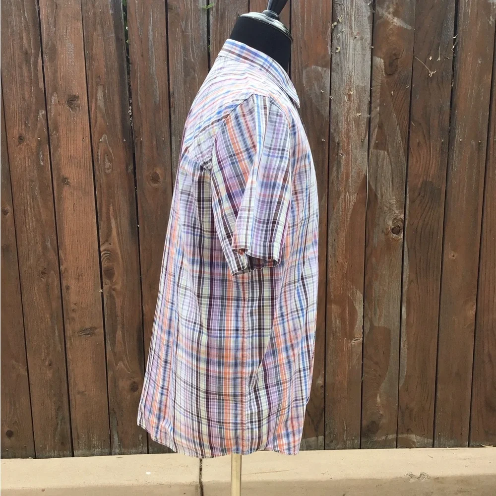 Volcom Casual Purple and Orange Plaid Button Down Shirt Item #111 - Picture 4 of 9